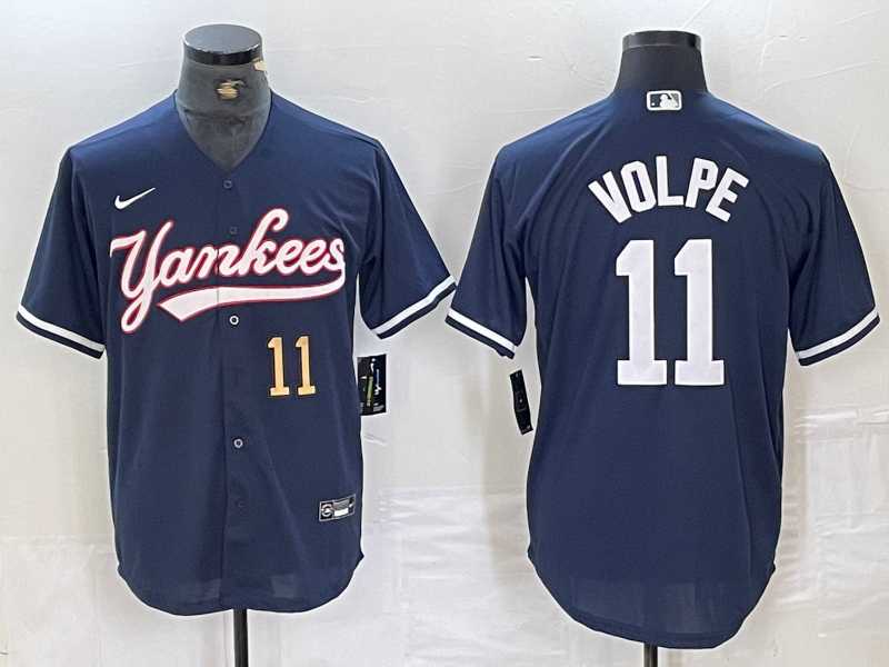 Mens New York Yankees #11 Anthony Volpe Number Navy Cool Base Stitched Baseball Jersey